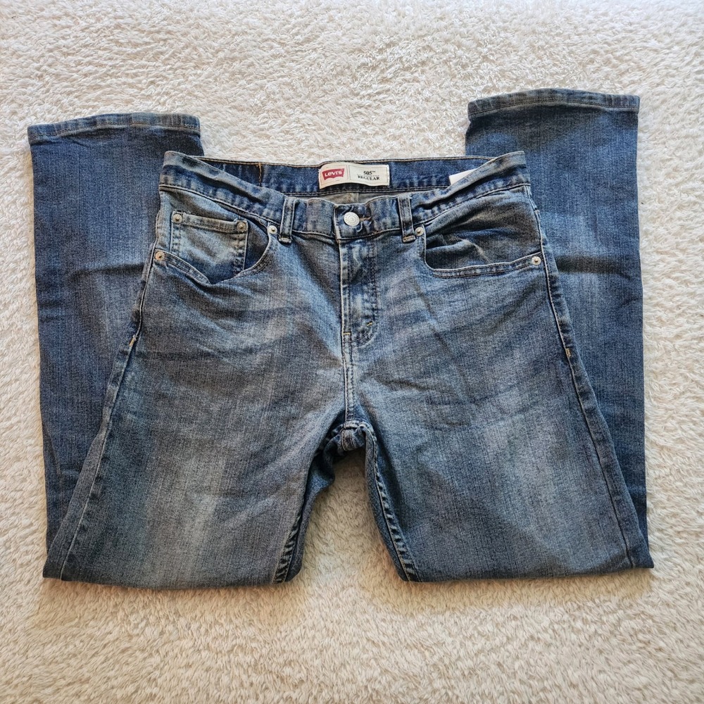 Levis 505 Regular Fit Jeans Medium Wash Straight Leg Denim 10 Husky 30x26